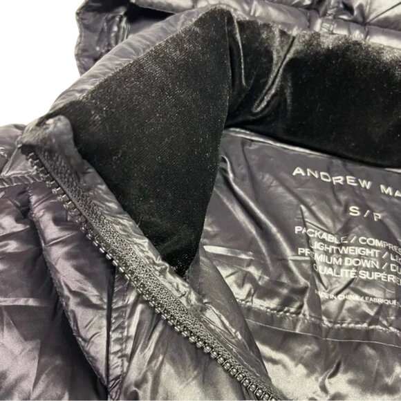 Andrew Marc packable down filled long hooded puffer jacket black women's size S - Picture 4 of 6